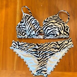 Shade & Shore Black and White Zebra Print Swim Bikini Set 34C top M bottom